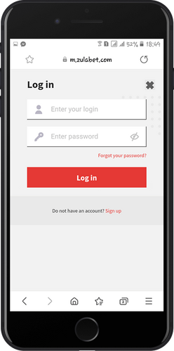 Mobile screenshot of the Zulabet log in page